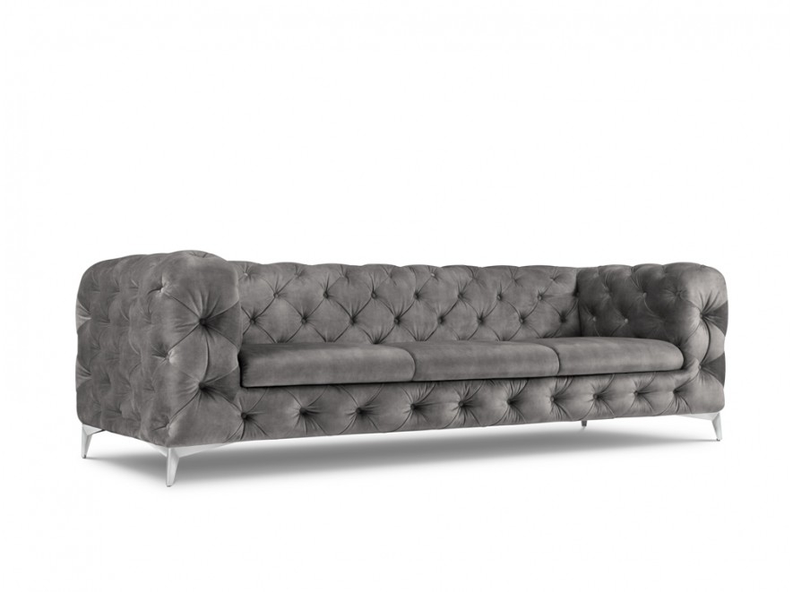 Canapea cu 3 locuri Modern Barock cu tapiterie din catifea si lemn de pin, gri
