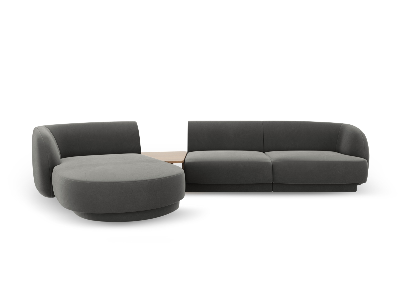 Coltar modular Miley cu tapiterie din catifea si colt pe partea stanga, gri deschis