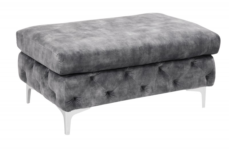 Puf Modern Barock cu tapiterie din catifea si lemn de pin, gri