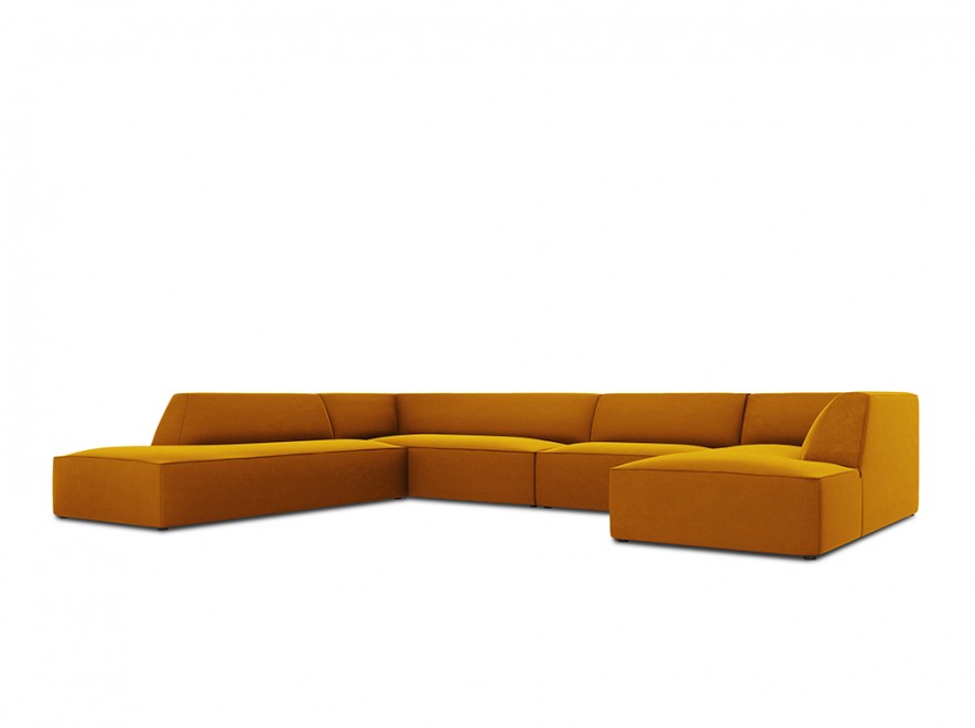 Colțar modular Ruby, cu 7 locuri colț pe partea stângă și tapițerie din catifea