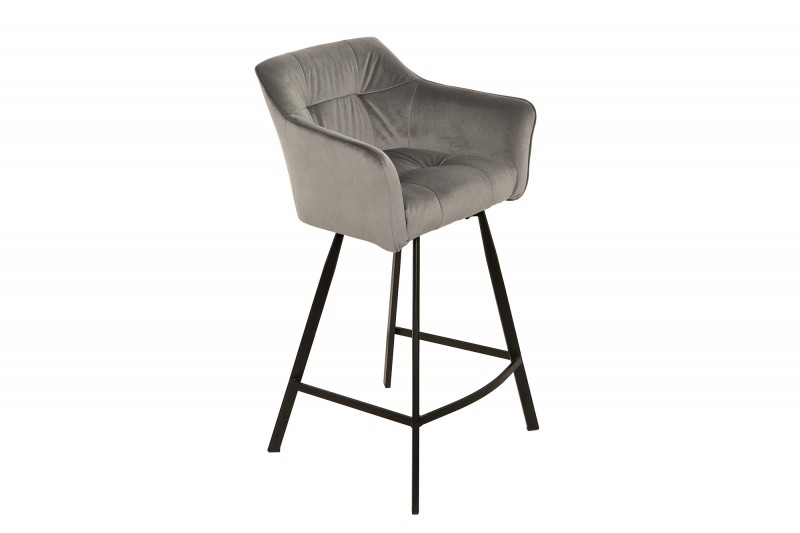 Scaun bar Loft gri deschis din catifea și cadru metalic, 100 cm