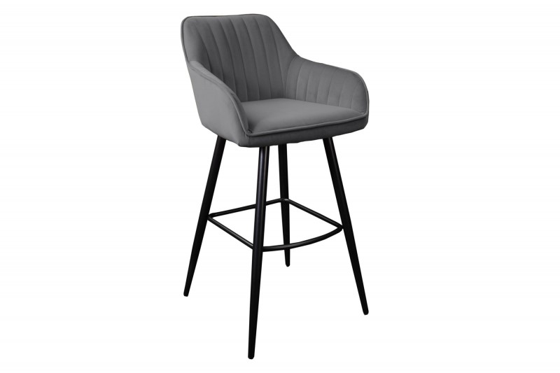 Set 2 scaune bar Turin gri din catifea și cadru metalic, 102 cm