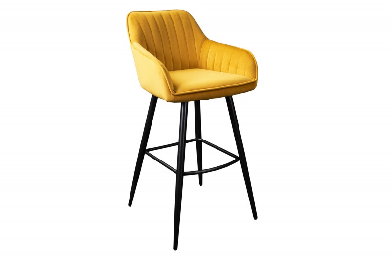 Set 2 scaune bar Turin galben din catifea și cadru metalic, 102 cm